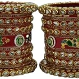Stylish Plastic Round Chuda with Latkan Gold plated Rajwadi Style Bridal Bangles Set For Girls And Women Elegant Plastic Base Jewelry Bangles-HH-image-28