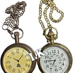 Vintage Style Pocket Watch with Long Chain, Metal Case, Antique Indian Design Set of 2-image-66