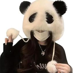 Trendy Stylish Soft Knitted Winter Warm Woolen Cap with Pom Pom | Faux Fur Hat Cute Panda Design Monkey Earmuff Beanie Cap for Women and Girls Freesize-0