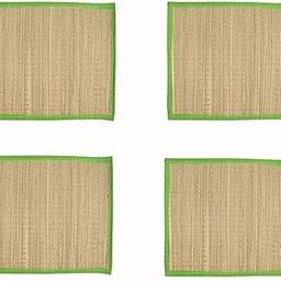CRAFT OF INDIA Handmade 18 inch X 24 inch, Korai Pai Kusha Grass Pooja Aasan Sitting Floor Mats Natural Colour & Green Border, Set of 4 Pcs-5