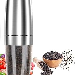 PRAMANTA Salt & Pepper Automatic Grinder, Refillable, Adjustable Coarseness, Electric Salt Pepper Mill & Shaker for BBQ Restaurant Kitchen, Stainless Steel Coarseness Grinder (1Pcs)-image-69