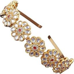 Kundan Studded Matha Patti Sheesh Patti Head Chain Traditional Headband Hairband Jewellery Hair Chain for Women and Girls(Golden)-image-69
