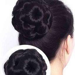 VIEWS Set of 1 Women's Hair Clutchers Juda Bun With Artificial Synthetic Hair Extension Natural - Black-2
