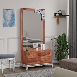 CASAVISHAL Solid Sheesham Wood Dressing Table with 4 Drawer for Living Room | Wooden Vanities for Home | (Honey Finish)-image-30