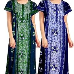 Women's Pure Cotton Nightwear Casual Nighty (Blue Green BATIK-49 XXL)-image-70