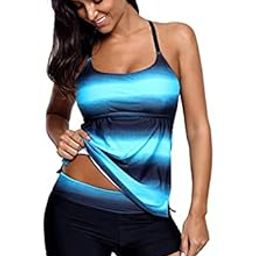 2021 Euro an and American Large Size Split Swimsuit Female Fat Woman Gradient Swimsuit Bikini Tankini Factory Wholesale Blue XL-image-84