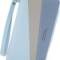 Large PU Leather Wallet for Women, Long Women's Zip Around Wallet Clutch Travel Tassel Purse Wristlet In Colorblock Leather With Eight Card Slots Money Organizer and Phone Holder-0