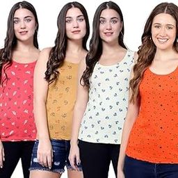 Women Tank Top – Regular Fit Cotton Sleeveless Tee | Ladies Casual Tank Top,Stylish Women Clothing,Soft Cotton Tank for Girls & Women-Pack of 4-image-86
