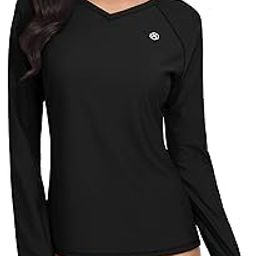 Women Rash Guard Swim Shirt Long Sleeve Sun Protection Thumb Hole UPF 50 V Neck-image-71