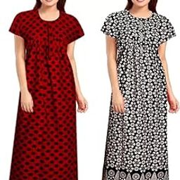 Women's Pure Cotton Nightwear Casual Nighty (RED B/F Black FLOWER-22 L)-image-41