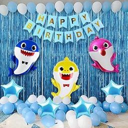 Party Propz Baby Shark Theme Birthday Decorations -72pcs Combo, Blue Happy Birthday Banner(cardstock) | Shark Theme Foil Balloons, Metallic Balloons, Foil Curtains | Baby Shark Birthday Decorations-image-77