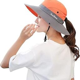 Women's Orange Summer UPF 50+ Sun Hat, Ponytail Opening, Breathable Mesh, Adjustable, Packable, Casual, Classic, Golf-image-45