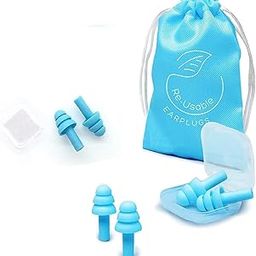 Earplugs for Noise Cancelling, Earplugs For Swimmers & Bathing Ear Plugs for Sleeping & Studying Reusable Silicone Earplugs, Suitable For Adults And Kid's, With Care Case & Travel Bag (Blue, 1 PAIR)-image-37