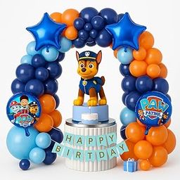 GROOVYDUDZ Paw Patrol Birthday Party Decoration Set, Balloon Arch Kit with Blue Star Foil Balloons, Orange and Navy Blue Latex Balloons | Birthday Banner | 68 Pieces-image-66