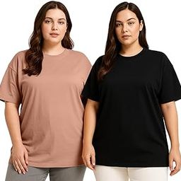 100% Pure Cotton Oversized Baggy Fit Drop Shoulder Solid Core Plus Size T-Shirt Combo for Women (Pack of 2) (Sizes from: 2XL to 5XL)-image-62