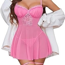 Women ‘s Babydoll Lingerie Lace Strap Mesh Chemise Mini Teddy Dress V-Neck Nightdress Boudoir Nighty on Wedding and Valentine Night for Female's-picture-36