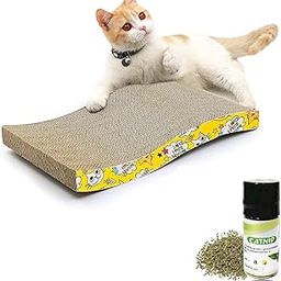 Emily Pets Cat Scratcher Cardboard 2 in 1 Reversible Scratching Pad Recyclable Corrugated Scratch Toy with Wave Shape & 10ML Catnip Cat Scratch Lounge for Furniture Protection Scratch Board-13