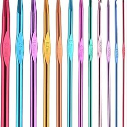 Premium Aluminium Crochet Hooks (Pack of 12) Knitting Needles Set with Case (Multicolor) Crochet Hooks Sewing Needles | Plastic Locking Knitting Crochet Stitch Markers (Multi- Aluminium Needle set)-image-70