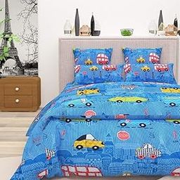 Fablicious Cars and Buses Cartoon Print Bedsheet for Kids Double Bed Boys/Girls - Sheet Size 90 x 100 Inches with 2 Pillow Covers-image-96
