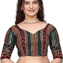 Women's 0.80 Meter Embroidered Unstitched Blouse Piece Custom Tailoring Elegant Design for Sarees, Lehengas & Ethnic Wear(B_B_528)-image-59
