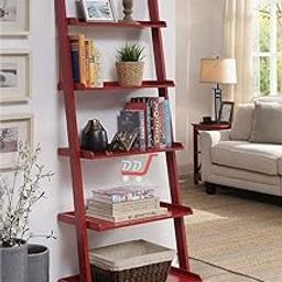 DDS Dream Decor Shoppee Engineered Wood Ladder Shape 5 Tier Designer Book Case Wall Shelf For Home Decoration And Living Room (Red)-14