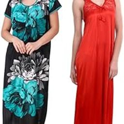 New Satin Designcolor Nightdress Nighty for Women & Girls- Pack of 2-image-78