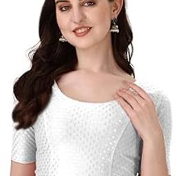Shree MD Round Neck Dobby Cotton Lycra Stretchable Elbow Sleeve Readymade Saree Blouse for Women-image-63