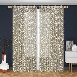 REHAAN Heavy Net Tissue Transparent Curtain for 7 Feet Door Set of 2, Semi Sheer Decorative Curtain for Home Office Decor, Eyelet Panels for Living Room Kitchen Hall, Cream Color-10
