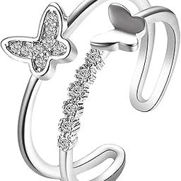 Rings for women girls girlfriend ladies wife sister Evil eye ring Silver ring Butterfly ring silver stylish engagement wedding Adjustable promise propose American diamond Finger Ring set ad A896-image-66