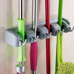 Zoxito Mop Holder and Broom Holder, 4 Slot Position with 5 Hooks Garage Storage Holder Wall Mounted, Plastic, (Multicolour)-image-50