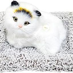 FunBlast Cute Cat Plush Toy with Meow Sound, Toy Accessories for Car Dashboard & Home Décor, Realistic Cat Pet Toys with Bed, Gift for Kids (White-Random)-32