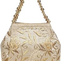 Raw-Silk Designer Potli Bag for women with Golden Embroidery and Cheed Moti Handle WP-1-30