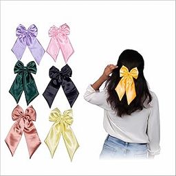BLACK DUCK Women's Long Pingtail Mulberry Silk Satin Hair Bow | Hair Accessories (Pack Of 6)-image-47