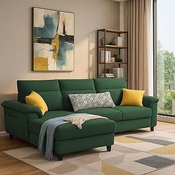 GRAPEWOOD Nelson LHS 4 Seater L Shape Sofa for Living Room (Green Fabric) Premium Fabric Sofa Set-image-94