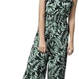 Women's Polyester Printed Shoulder Straps Jumpsuit (Black - Green, 2XL)-PID61797-picture-2