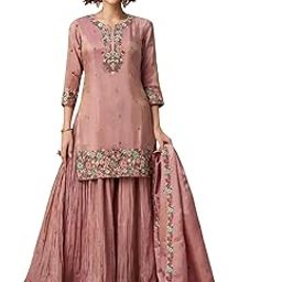 silk with embroidery work multi color stitched designer sharara suit with dupatta for women and girls-image-1