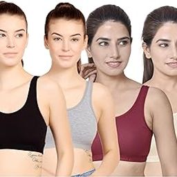 Cotton Lycra Non-Padded Bra Full Coverage U-Neck Sports Bra for Women and Girls Teenager Gym Yoga Exercise Workout Bra Combo Pack of 4 PIS-1