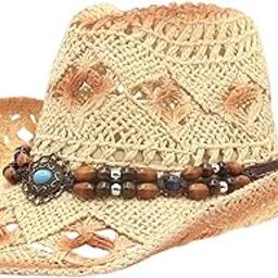 CALANDIS® Straw Cowboy Hat Vintage Shapeable for Outdoor Party Sun Protection Travel Beige | Clothing, Shoes & Accessories | Womens Accessories | Hats-image-50