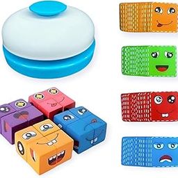 Umadiya® Face Changing Cube Building Blocks Puzzle, Wooden Expression Toy, Educational Matching Family Board Game for Kids (16 Wooden Puzzles and 72 Cards) With Bell-11