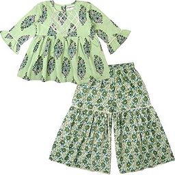 Baby Girls Floral Printed Cotton Kurti Sharara Set-image-3