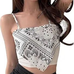 icw Women Knit Seleeve French Hanky Hem Bandana Handkerchief Tube Crop Cami Top (ONE Size 28 TO 34 INCH Bust)-picture-23
