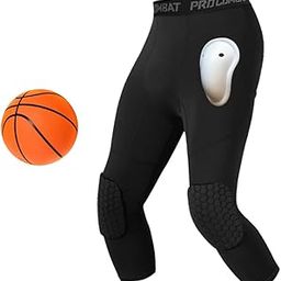 Compression Pants with Knee Pads and Protective Cup for Mens in Baseball Football Lacrosse MMA Basketball and Hockey, Black., Legging With Cup, XX-Large-image-6