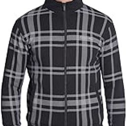 Men's Black Checked Front-Open Sweatshirt-image-35