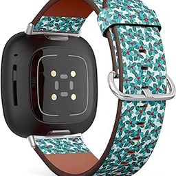 CJBROES Replacement Leather Watch Band, Compatible with Fitbit Versa 3 and Fitbit Sense of Wristband Bracelet Accessory - Mistletoe red Berries-image-69