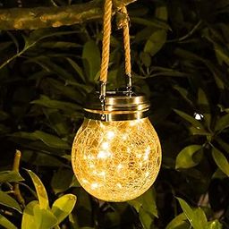 Tremdwoto Hanging Solar Lantern Lights, Outdoor Waterproof Cracked Glass Round Ball Lamp, Garden Globe Warm White LED Light for Landscape Walkway Backyard Yard Patio Lawn Pathway Decoration(4.7inch)-11