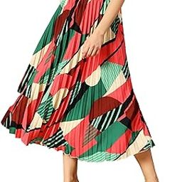 | Geometric Printed Skirt for Women | Print Pleated Midi Skirt | Comfort Elastic Waist | Midi Length | Pleated A-Line Skirt for Women-image-34