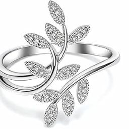 Leaves Diamond Adjustable Ring Olive Branch Opening Ring for Women Stainless Steel Cubic Zirconia Silver Plated Ring-image-7