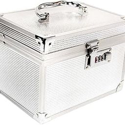 Faux Leather Metal Hard Sided Luggage Cosmetic Cases (Silver)-image-91