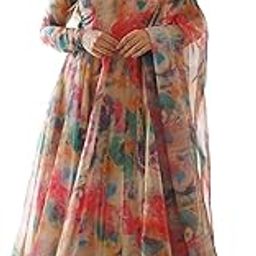 Women's Organza Anarkali Floral Printed Kurta Pent Set with Dupatta Set Anarkali Kurti for Women| 100% Georgette-15