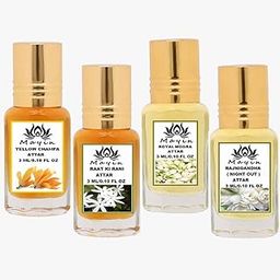 Mayin Yellow Champa, Royal Mogra, Raat Ki Rani, Rajnigandha (Natural Itra/Attar/Perfume) Attar Gift Pack For Men and Women 12ml (Pack Of 4)-75